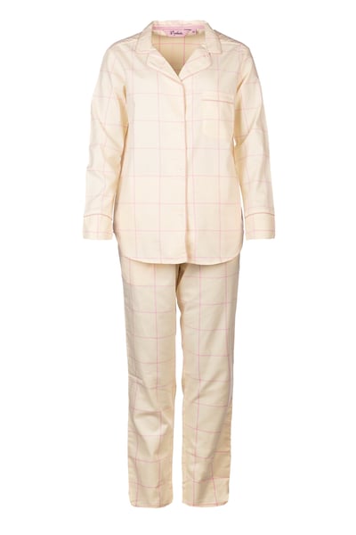 Ladies 100% Cotton Pyjama Sets - Sally Navy - Laura Cream