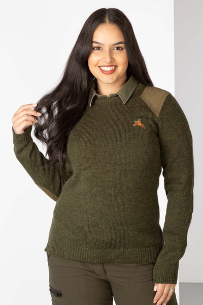 Ladies Pheasant Shooting Jumper - Wykeham - Olive Tweed