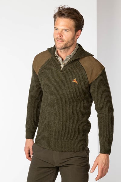Men's Half Zip Shooting Jumper - Danby - Olive Tweed