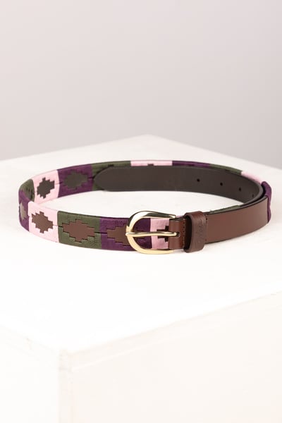 Ladies Slim Leather Polo Belt - Ripon - Olive/Sorbet/Berry