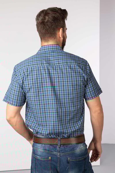 Men's Short Sleeved Check Shirt - Bainton Blue