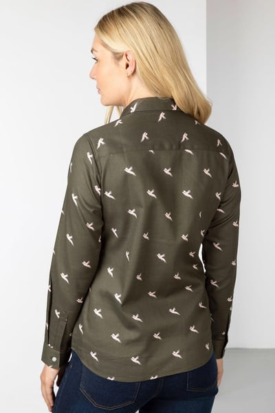 Ladies Button Down Country Shirt - Hannah - Khaki Pheasant