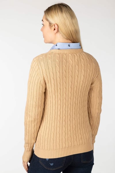 Damen Pullover mit Zopfmuster und Rundhalsausschnitt - Emma - Beige