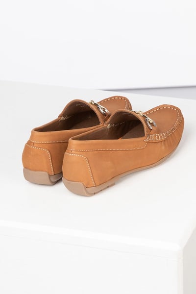 Ladies Nubuck Snaffle Driving Loafers - Wrelton - Tan