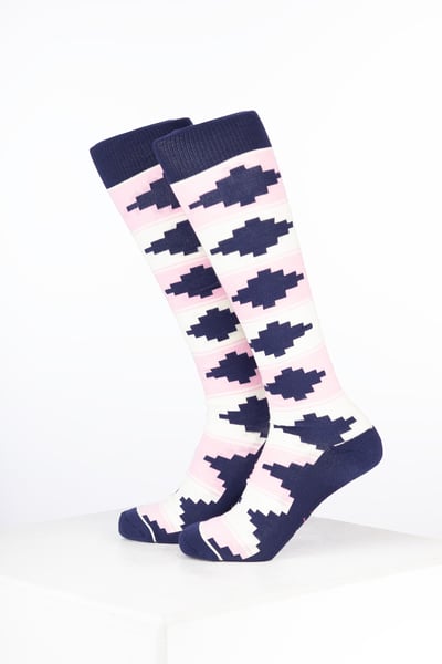 Women’s Bamboo Rich Polo Belt Riding Socks - Polo Cream/Soft Pink/Denim