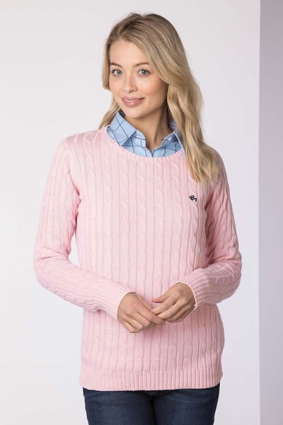 Damen Pullover mit Zopfmuster und Rundhalsausschnitt - Emma - Sorbet