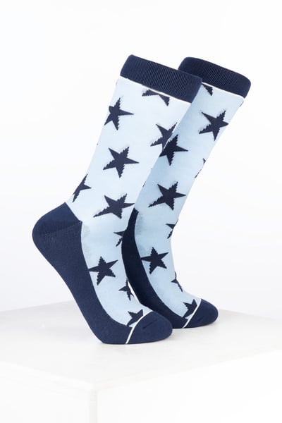 Damen-Sneakersocken aus Bambus mit Sternenmuster - Stern Sanftes Blau/Marineblau