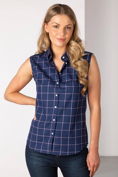 Ladies Hannah Sleeveless Country Shirt - Laura Tweed - Laura Small Navy