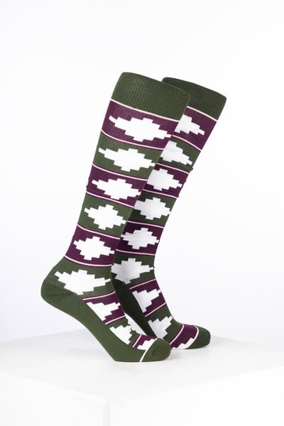 Women’s Bamboo Rich Polo Belt Riding Socks - Polo Dark Olive/Dark Berry/White