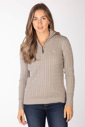 Ladies Quarter Zip Cable Knit Jumper - Emma