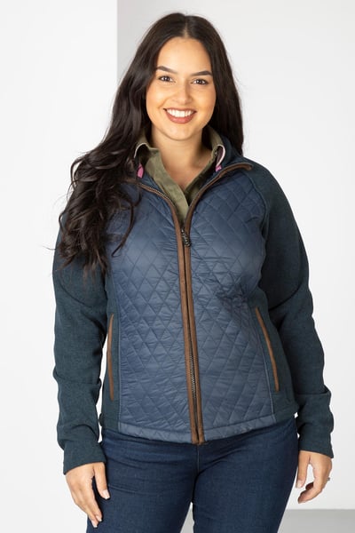 Ladies Diamond Quilted Hybrid Jacket - Huggate - Marl Navy