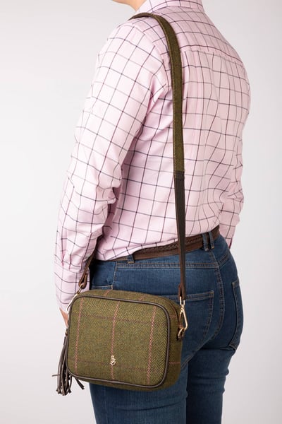 Bolso cruzado de mujer en tweed - Helmsley - Tweed Verde Oscuro/Verde