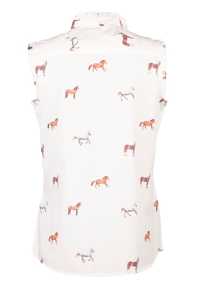 Ladies Ruffled Sleeveless Overhead Shirt - Wistow - Horse White