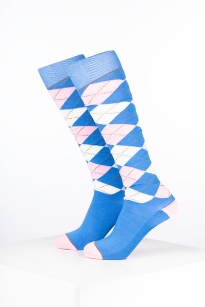 Women’s Bamboo Rich Argyle Riding Socks - Argyle Cobalt/Soft Pink/Cream