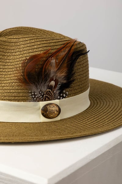 Ladies Panama Hat with Feather - Aislaby - Olive