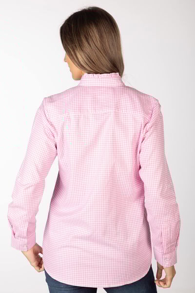 Ladies Hannah Overhead Gingham Ruffled Shirt - Poppy - Poppy Pink