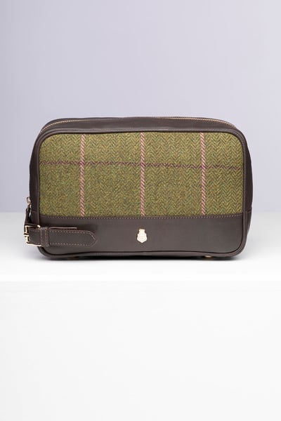 Ladies Tweed Wash Bag - Helmsley - Dark Green