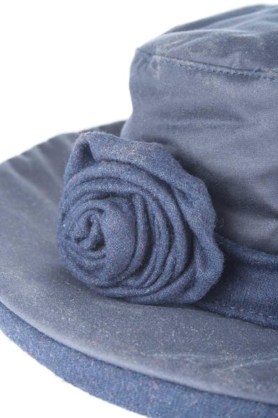 Ladies Wax Cotton Rose Hat - Navy