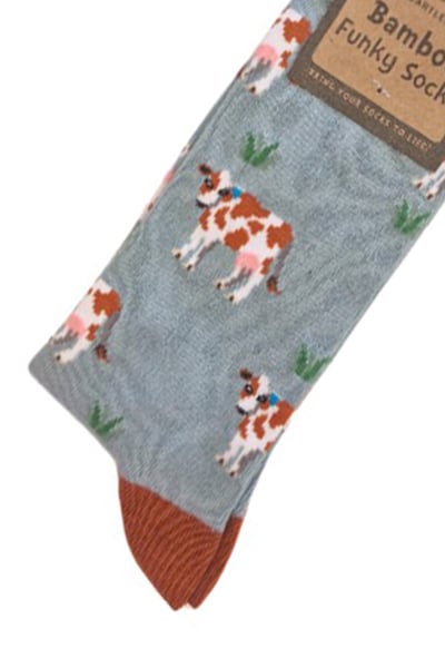 Ladies Bamboo Funky Socks - Brown Cow
