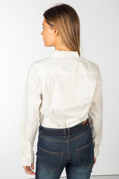 Ladies Oxford Cotton Ruffled Shirt - Ivy - Cream