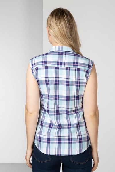 Ladies Hannah Sleeveless Country Shirt - Sally - Blue