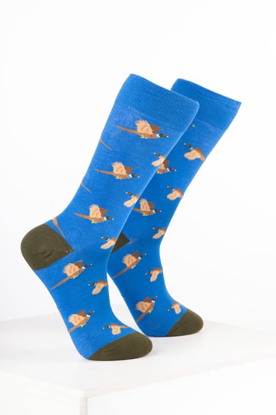 Calcetines tobilleros para hombre con estampado de pájaros - Faisán Azul en Vuelo