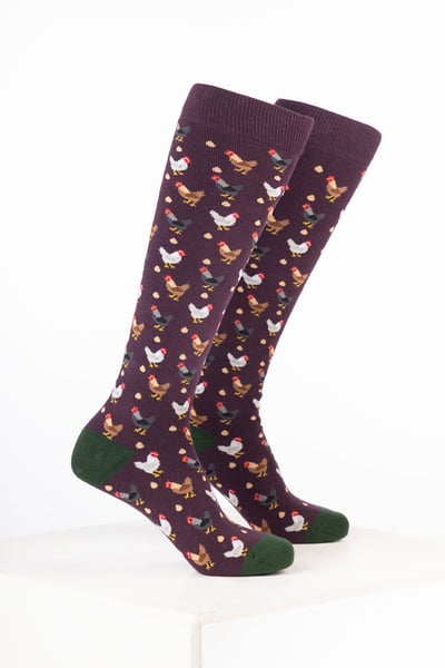 Women’s Bird Welly Socks - Chicken Dark Berry
