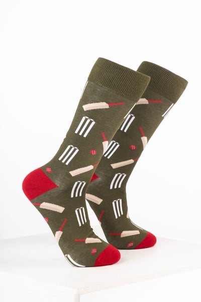 Men’s Bamboo Rich Sports Print Ankle Socks - Cricket Dark Olive