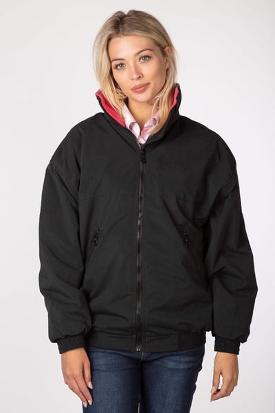 Ladies Fleece Lined Bomber Jacket - Black/Pink