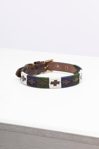 Polo Belt Dog Collar - Khaki/Navy/Gold