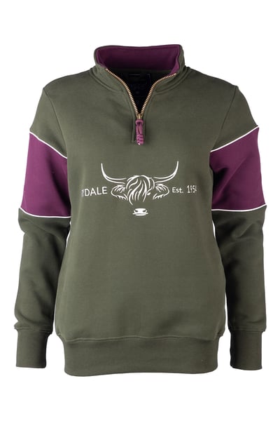 Ladies Highland Cow Sweatshirt - Byland - Highland Cow Olive/Berry