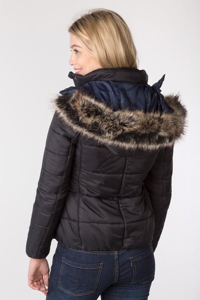 Ladies Short Fur Trim Coat - Arram - Black