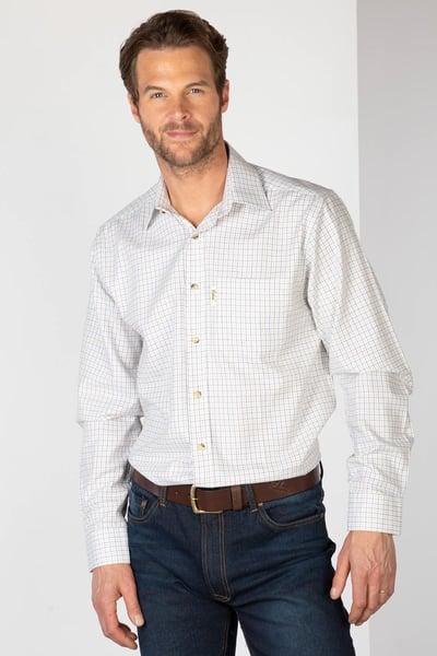 Men's Long Sleeve Country Checked Shirts - Wetherby White