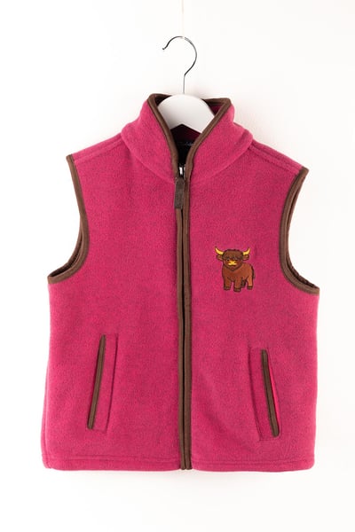 Kid's Mini Fleece Waistcoat - Huggate - Highland Cow Pink