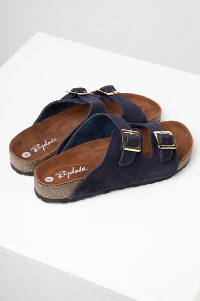 Ladies Suede Double Buckle Footbed Sandals – Harewood - Navy