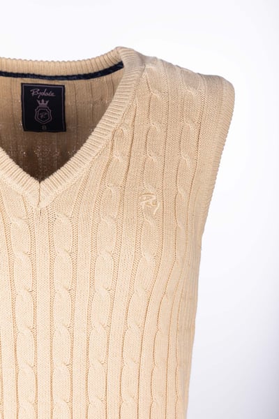 Ladies V Neck Cable Knit Vest- Emma - Beige