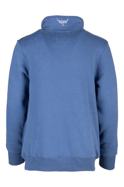 Mädchen-Sweatshirt mit Viertelreißverschluss - Byland - Hochlandrind, mittelblau