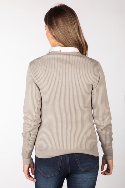 Ladies V Neck Ribbed Jumper - Gemma - Soft Grey