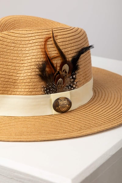 Ladies Panama Hat with Feather - Aislaby - Beige