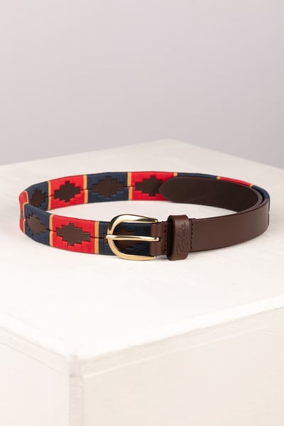 Ladies Slim Leather Polo Belt - Ripon - Red/Navy/Gold