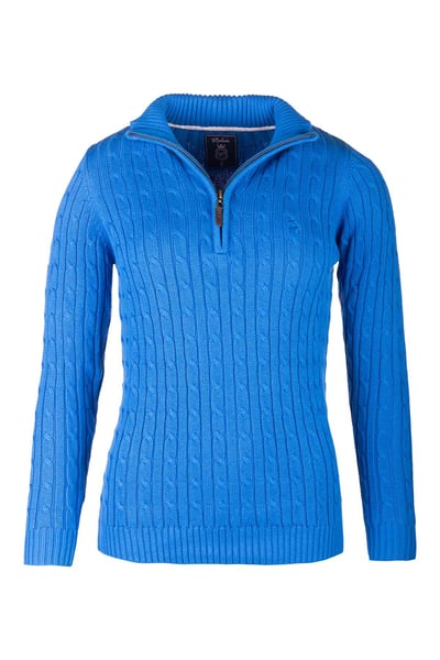 Ladies Quarter Zip Cable Knit Jumper - Emma - Colbalt