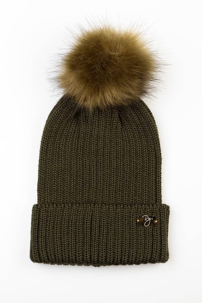 Ladies Pom Pom Hat - Bella - Olive