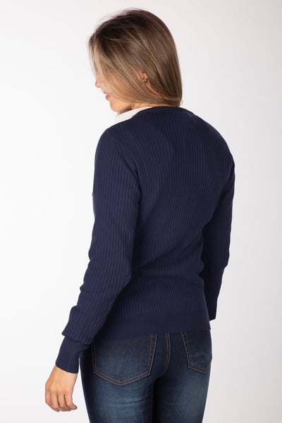 Ladies V Neck Ribbed Jumper - Gemma - Navy