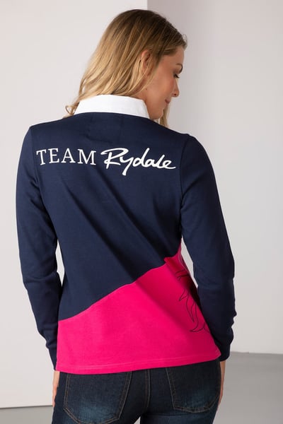 Ladies Rugby Shirt - Diagonal Panel - Navy/Bonbon