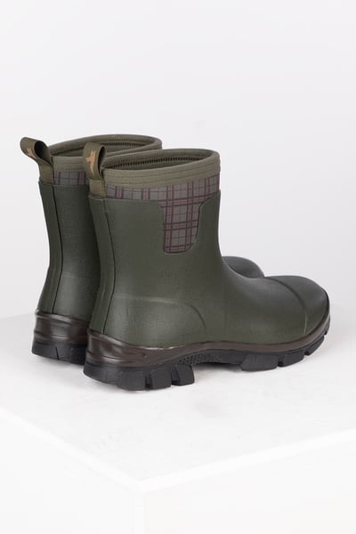 Ladies Short Welly Boot - Lisset - Olive Check