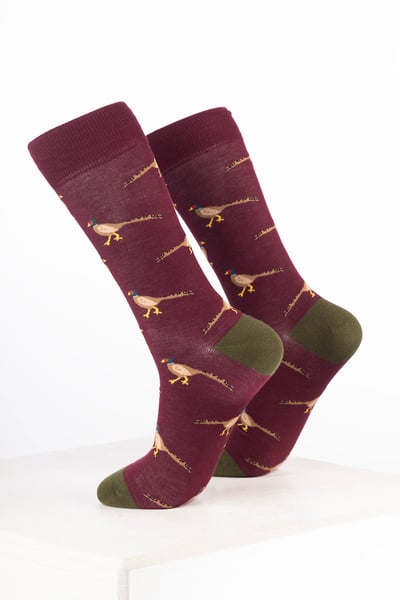 Men's Bamboo Rich Bird Ankle Socks - Walking Pheasant Wine