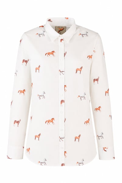 Ladies Printed Shirt - Wistow II - Horse White