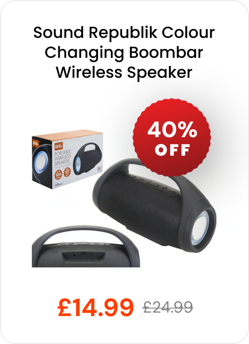 Sound Republik Colour Changing Boombar Wireless Speaker, 40% off, now £14.99 instead of £24.99!