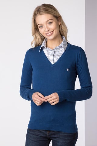 Button down under hot sale crew neck sweater