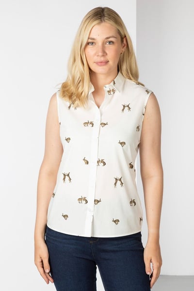 Ladies Sleeveless Shirt With Collar - Wistow II - Hare White